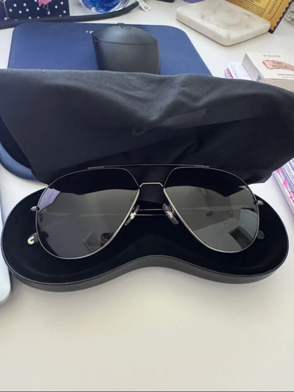 Carrera Sunglasses with Case in Black with Silver Arms / Logo